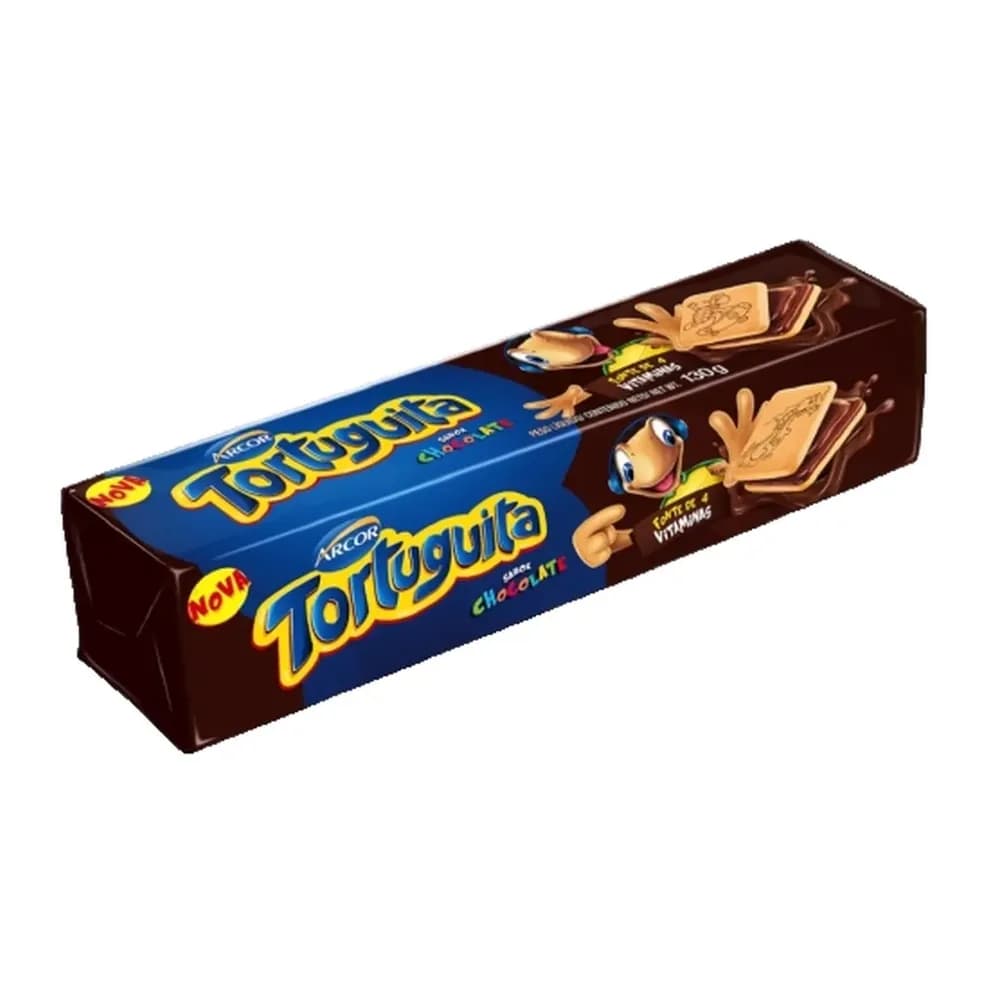 Biscoito recheado de chocolate quadrado tortuguita 130g