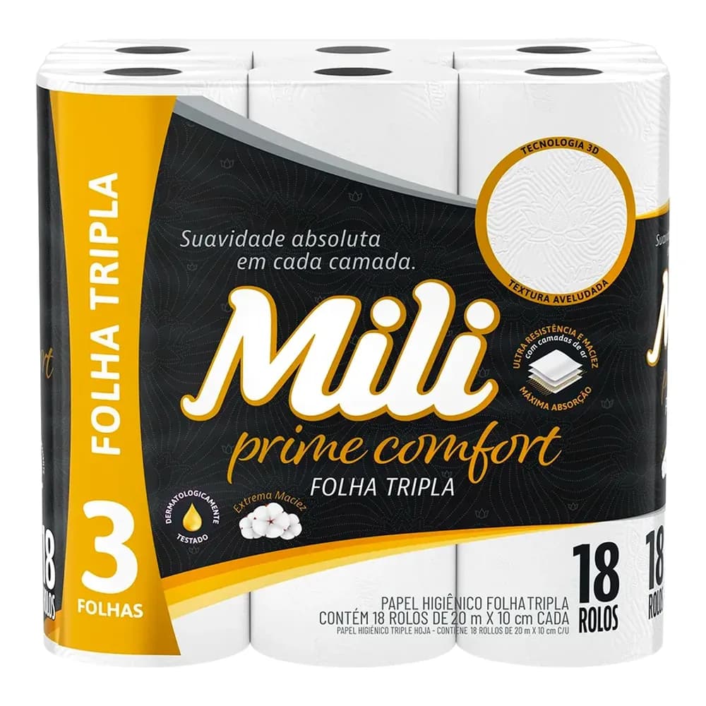 Papel higienico mili neutro prime folha tripla 18un 20m