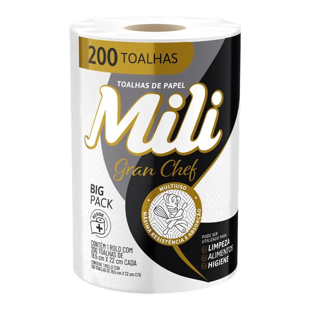 Papel toalha gran chef mili 200 folhas