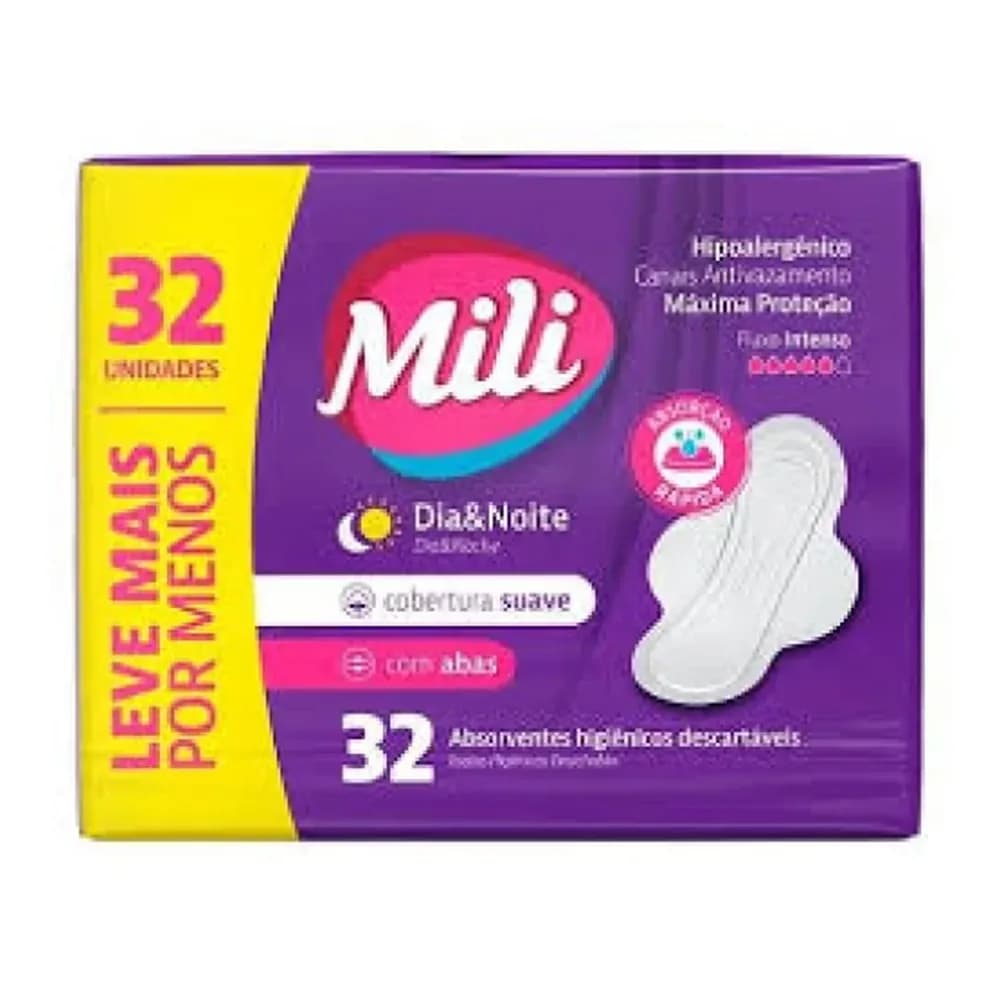 Absorvente dia&noite suave com abas mili 32un