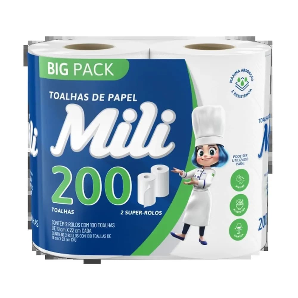 Toalha de papel mili 200 folhas 2un