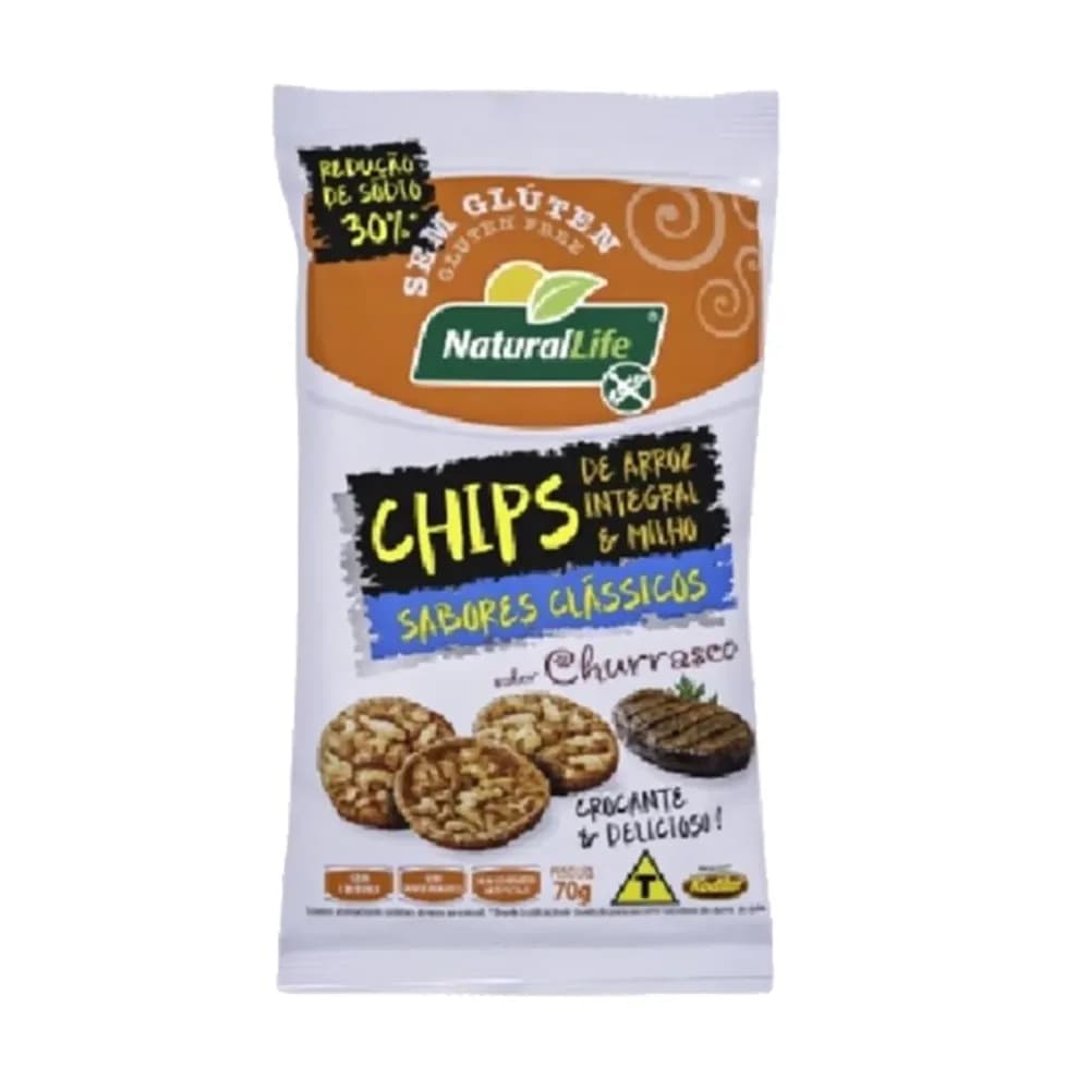 Snack chips de arroz integral sabor churrasco natural life 70g