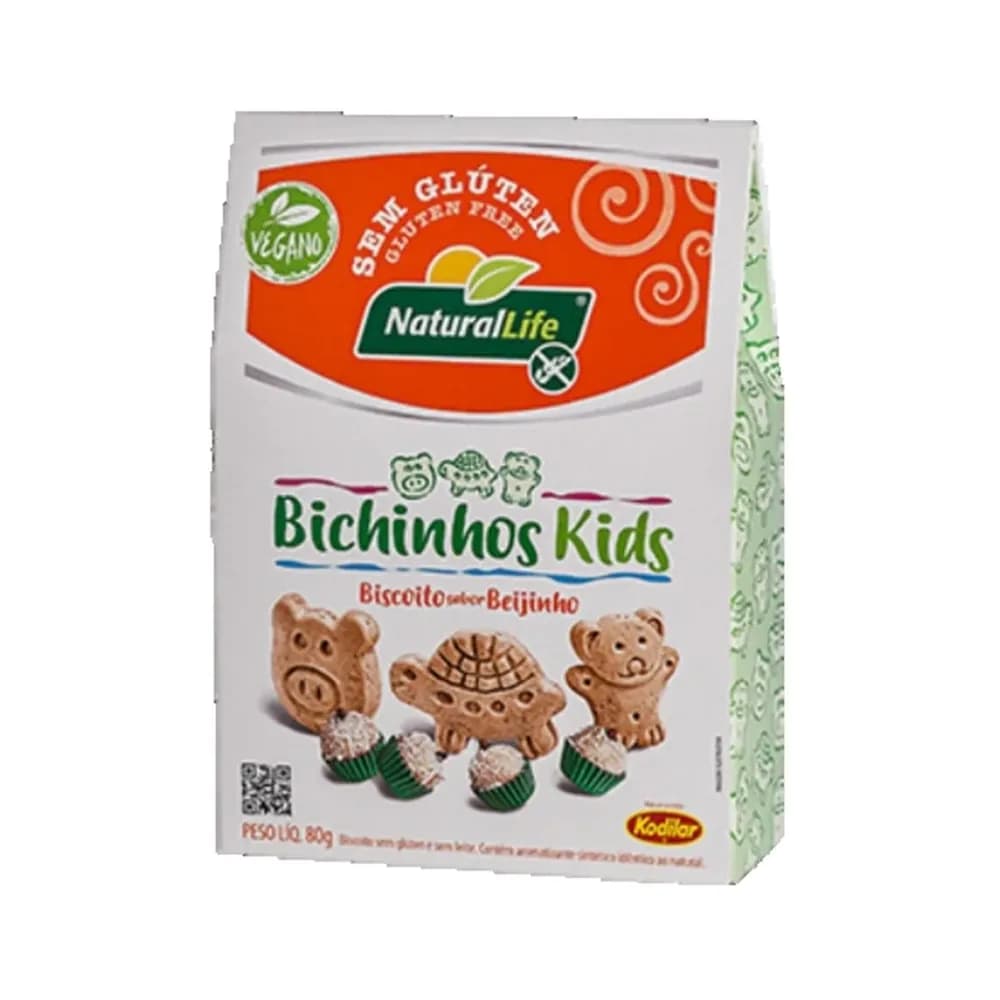 Biscoito vegano bichinhos kids sabor beijinho sem gluten kodilar 80g