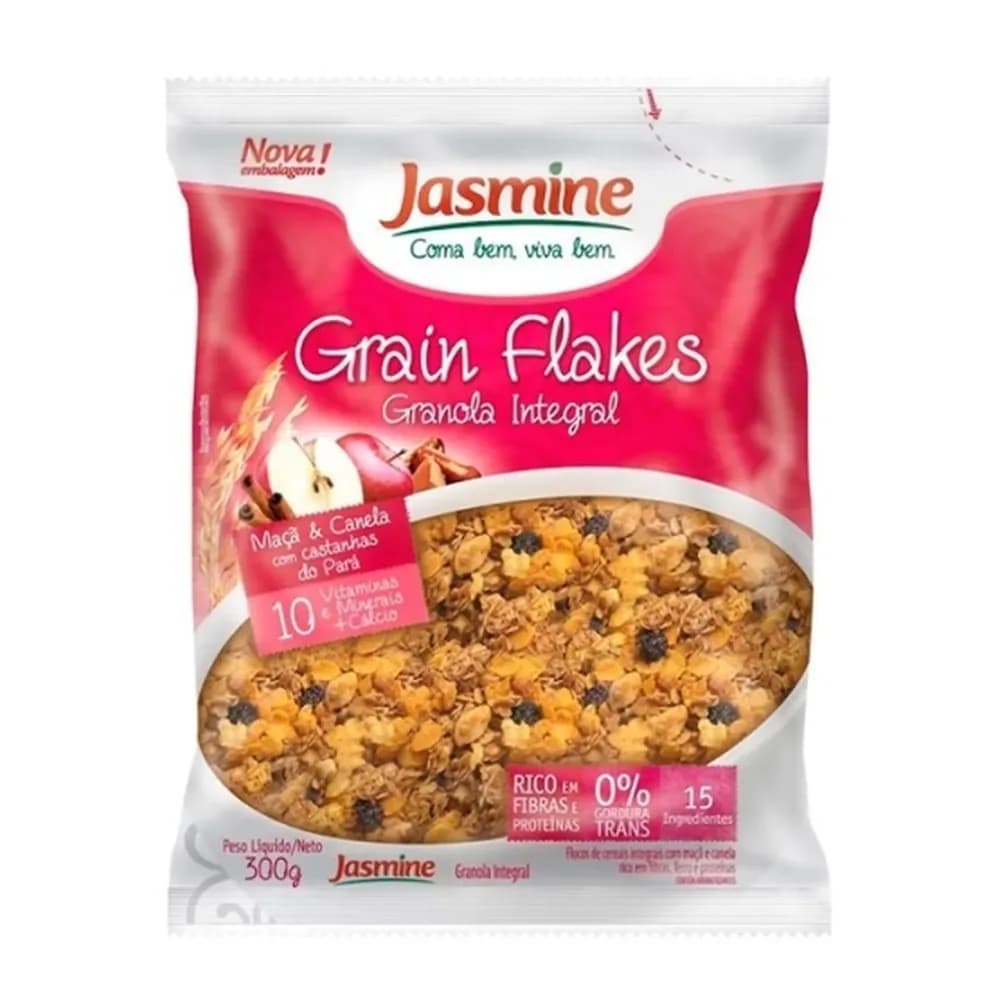 Grain flakes granola integral com maca e canela jasmine 250g