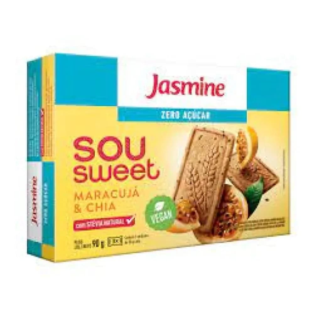 Biscoito com cereais jasmine zero acucar sou sweet maracuja & chia embalagem 75g