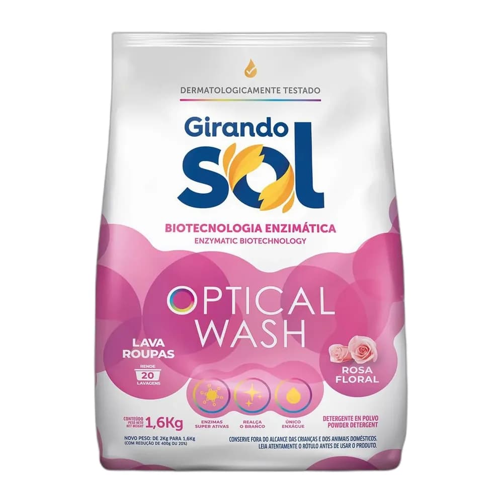 Lava roupas em po rosa floral girando sol optical wash pacote 1,6kg
