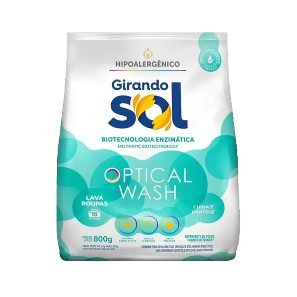 Lava-roupas em po girando sol optical wash pacote 800g