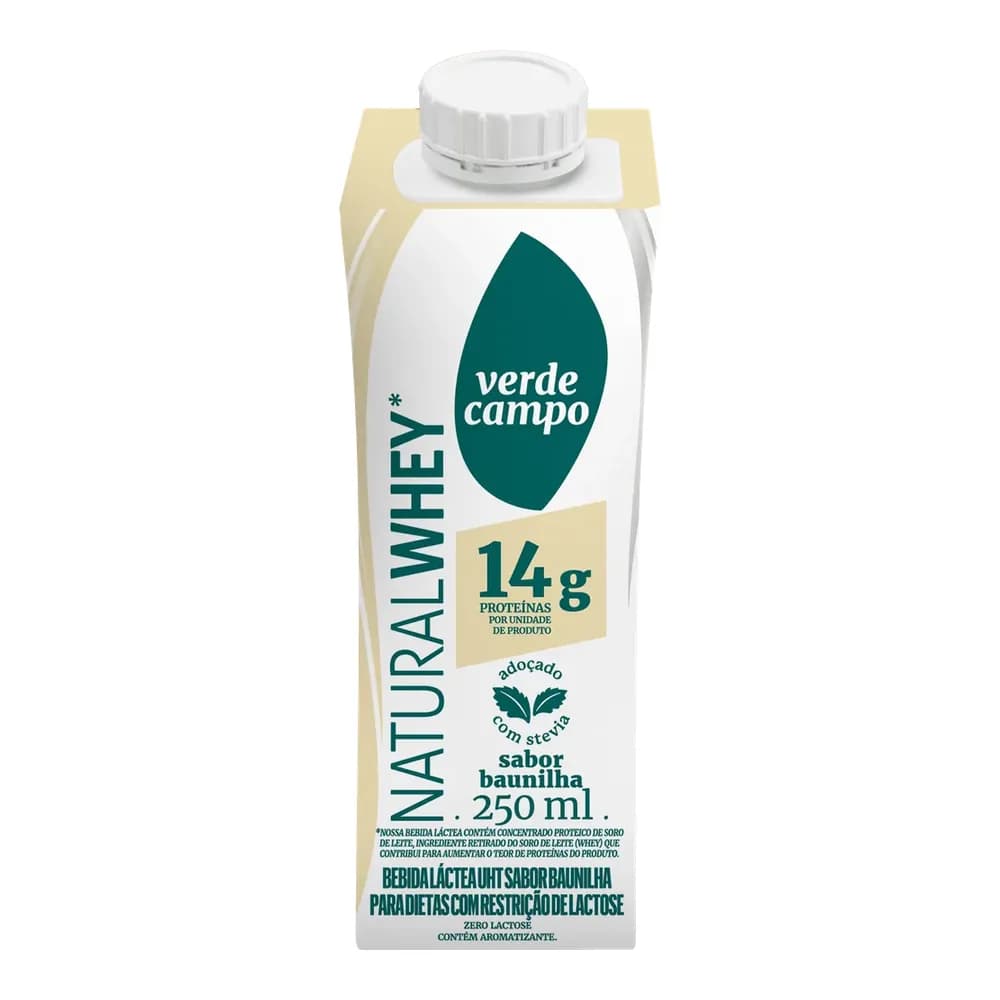 Shake natural whey verde campo chocolate 14g de proteina 250ml