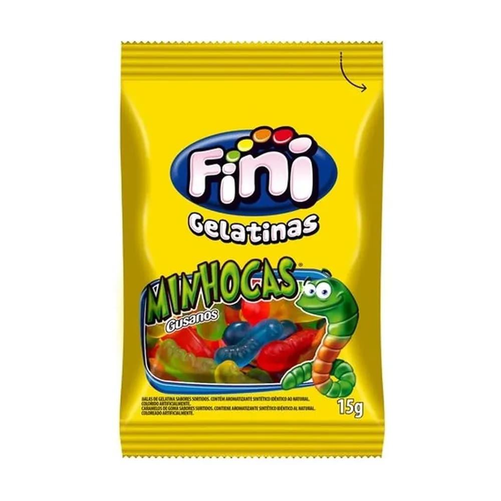 Bala fini gelatina minhocas embalagem 15g