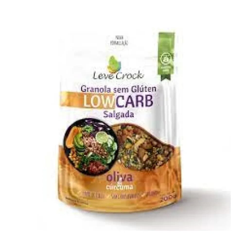Granola sem gluten salgada oliva e curcuma leve crock embalagem 200g