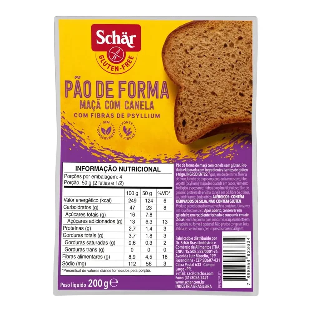 Pao de forma maca com canela sem gluten schar 200g