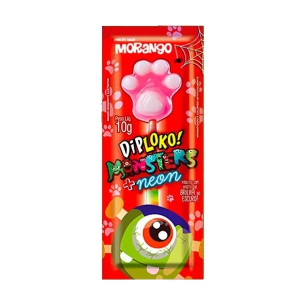 Pirulito neon monsters patinha sabores sortidos diploko 10g