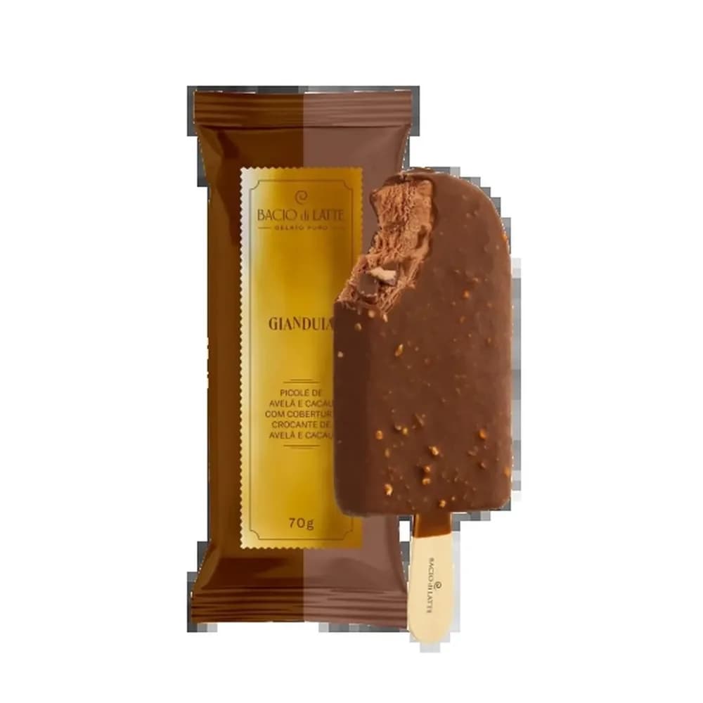 Picole gianduia cobertura crocante de avela e cacau bacio di latte 70g