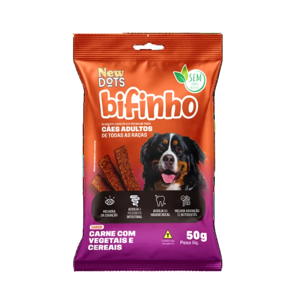 Bifinhos para caes sabor carne, vegetal e cereais new dots 50g