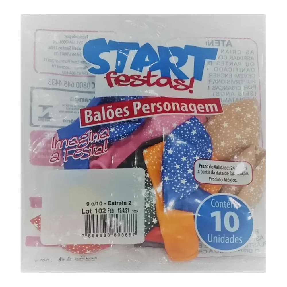 Baloes start numero 9 com estrela, pacote com 10 unidades