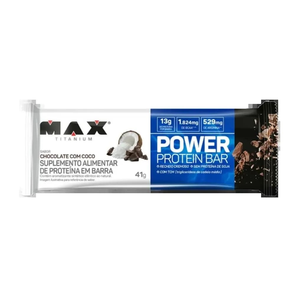 Power protein bar sabor chocolate com coco max titanium 41g