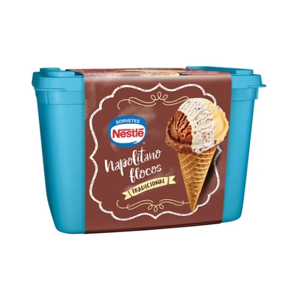 Sorvete sabor napolitano com flocos tradicional nestle pote 1,5l