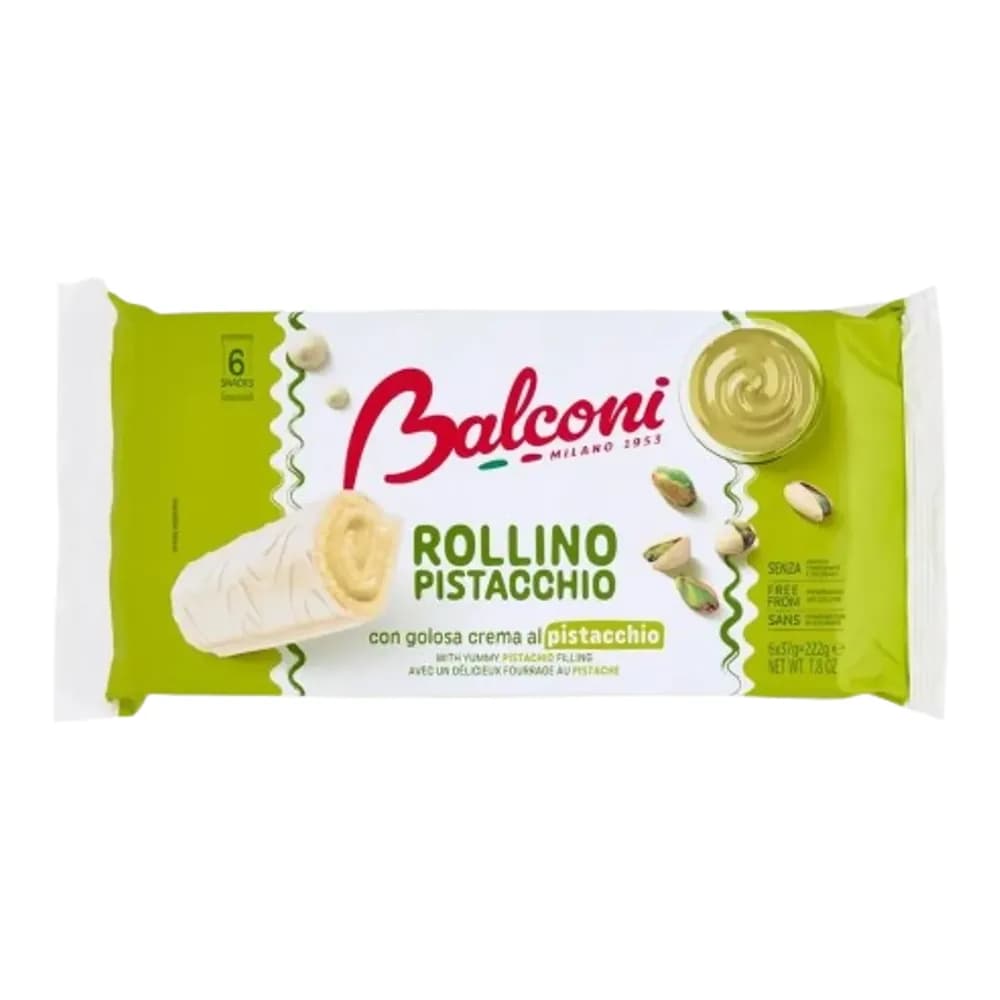 Bolo pao de lo rollino sabor pistache e cacau balconi 222g