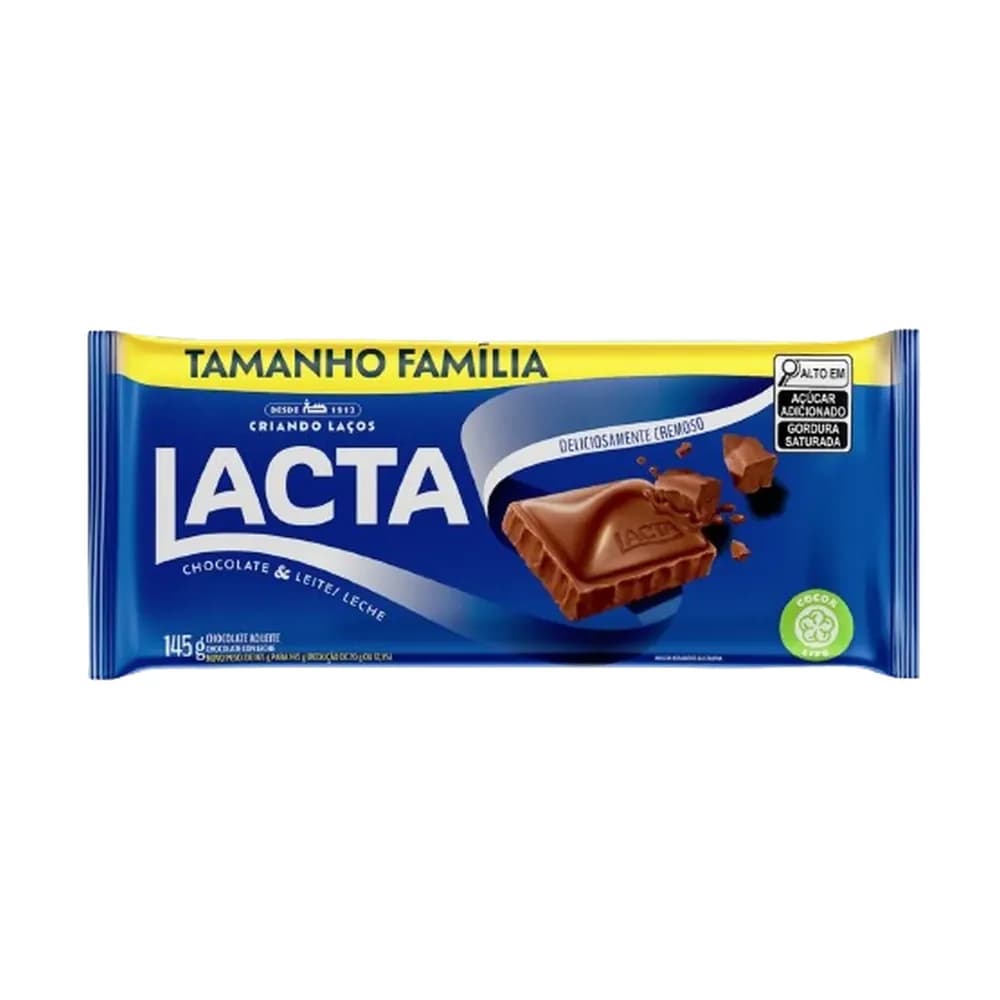 Chocolate ao leite em barra tamanho familia lacta 145g