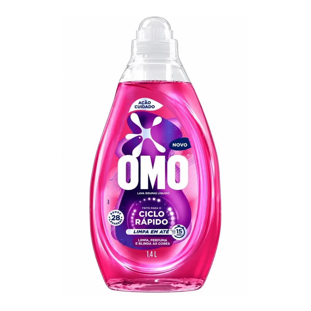 Lava-roupas líquido omo ciclo rapido ação cuidado frasco 1,4l