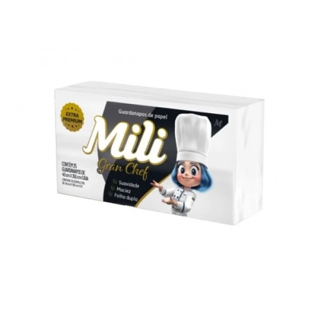 Guardanapos de papel branco 40 x 39,5cm mili gran chef 25un