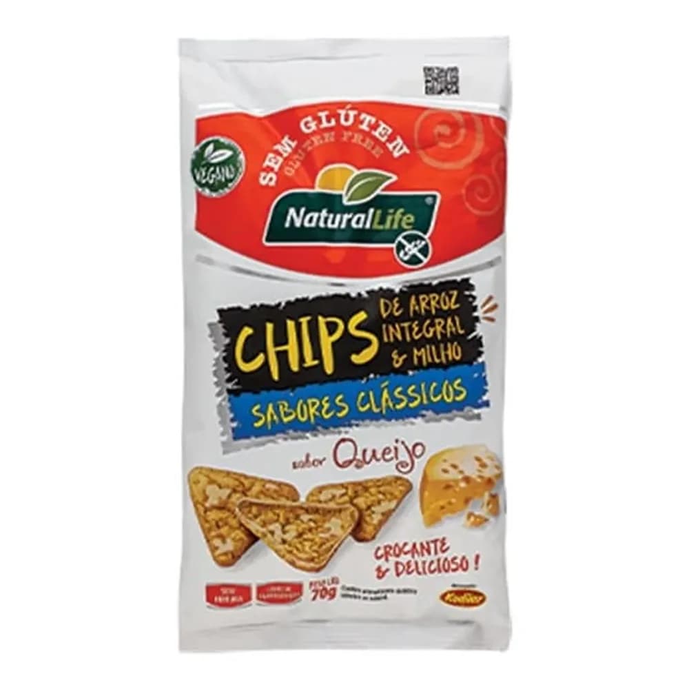 Chips de arroz com queijo sem gluten natural life 70g