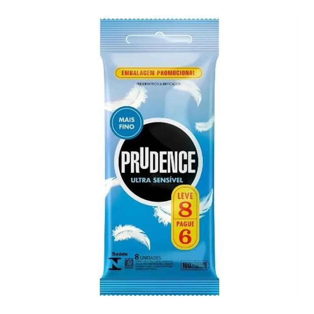 Preservativo masculino lubrificado ultra sensivel prudence pacote leve 8 pague 6 unidades