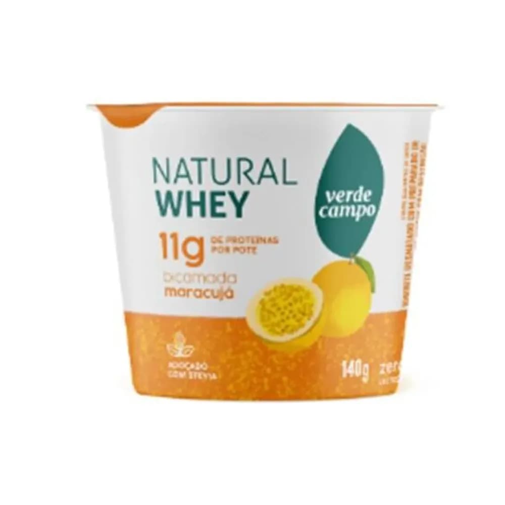 Iogurte desnatado bicamada sabor maracuja natural whey verde campo 140g