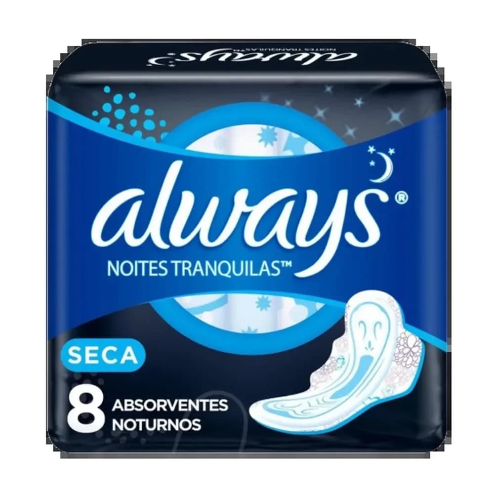Absorvente seca com abas noites tranquilas always 8un