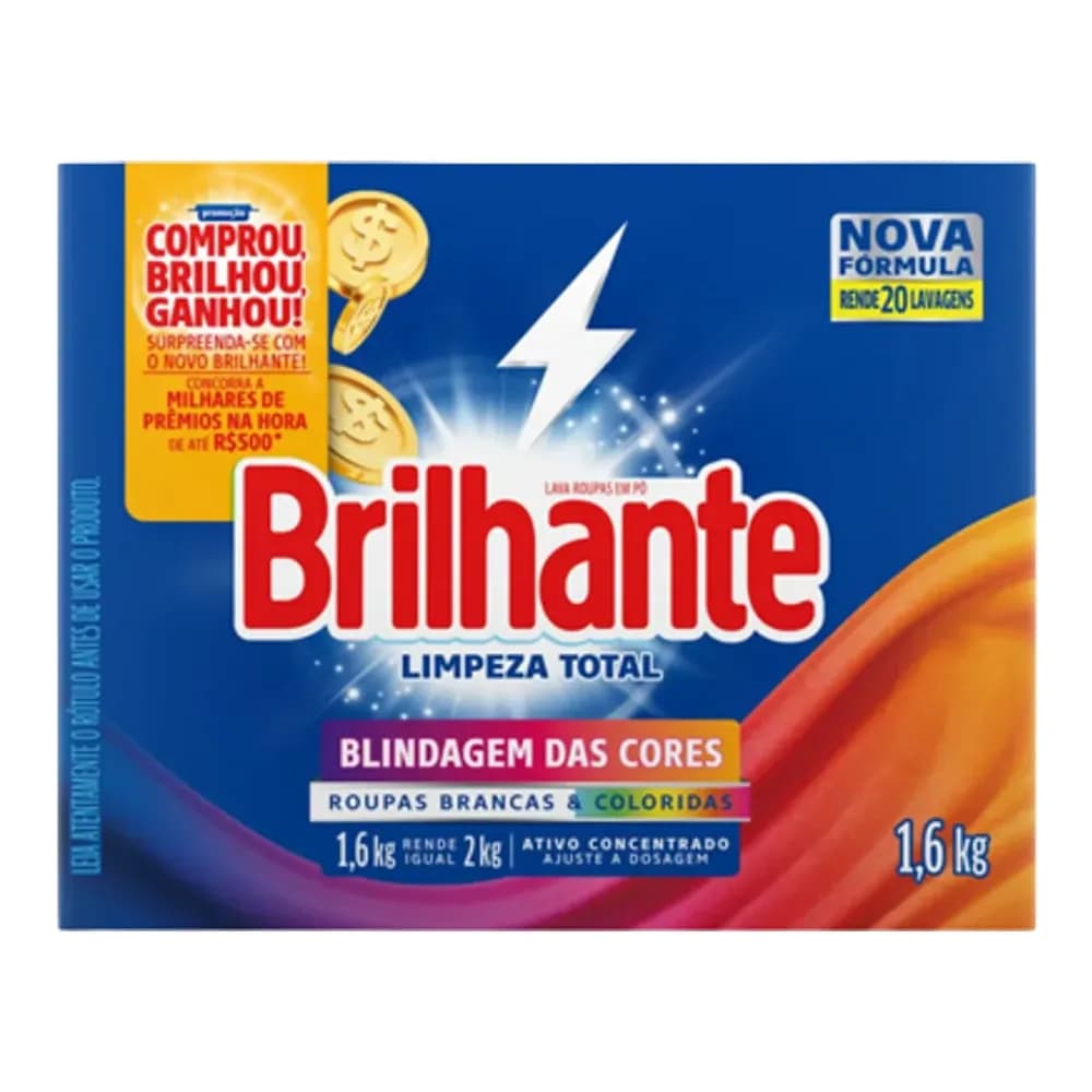 Lava-roupas po roupas brancas e coloridas brilhante cuidado total caixa 1,6kg