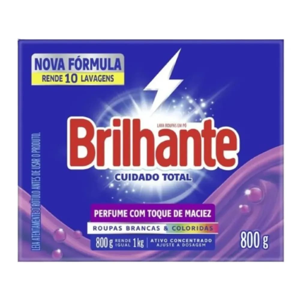 Lava-roupas em po para roupas brancas e coloridas cuidado total brilhante 800g
