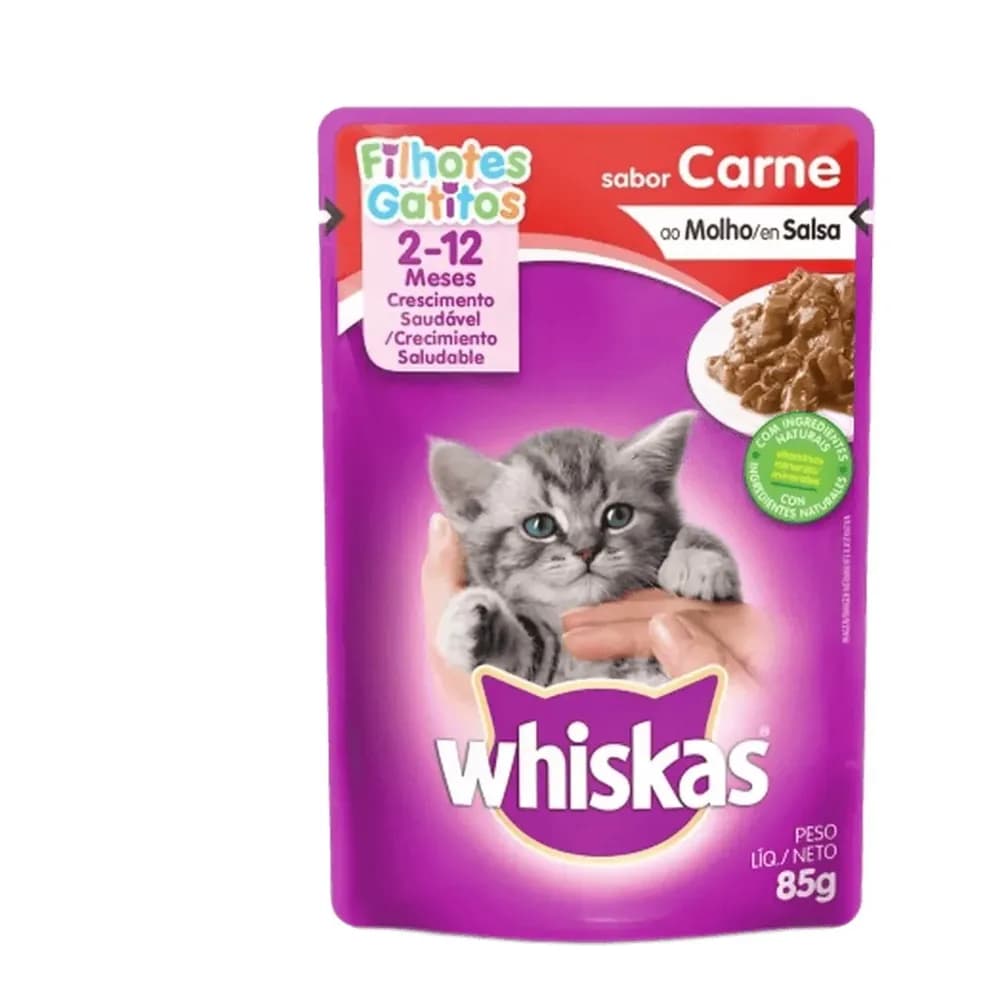 Racao umida para gatos filhotes sabor carne whiskas 85g