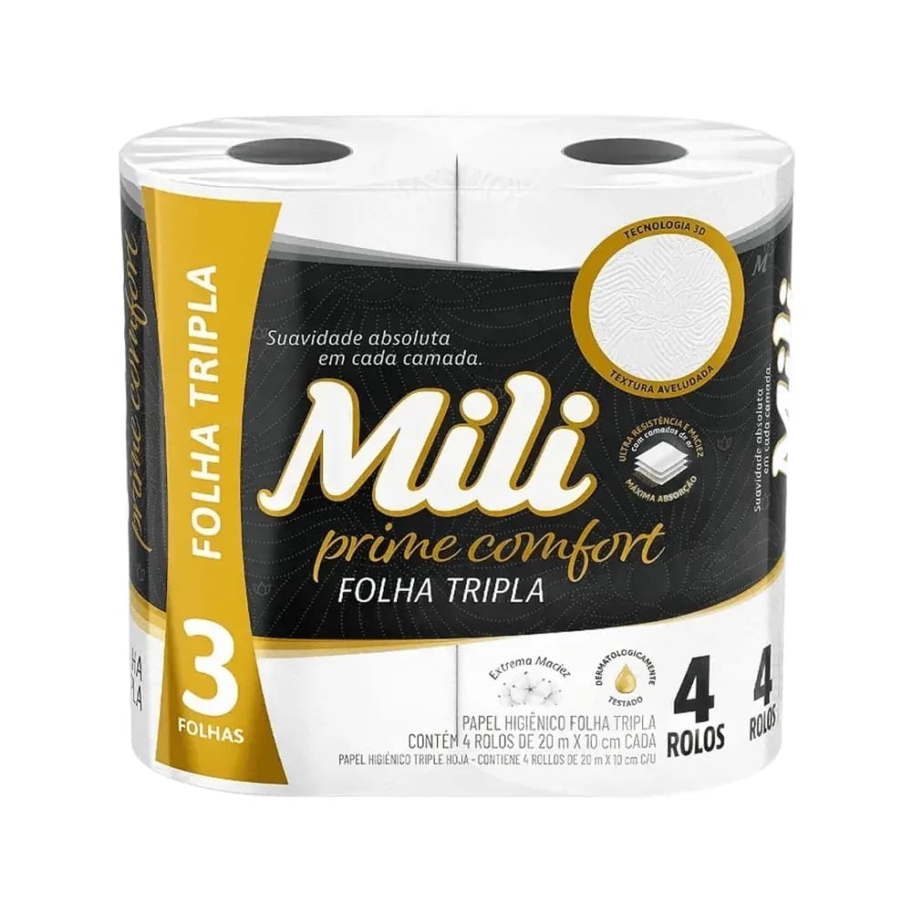 Papel higienico mili soft air 4 rolos- folha tripla 20m