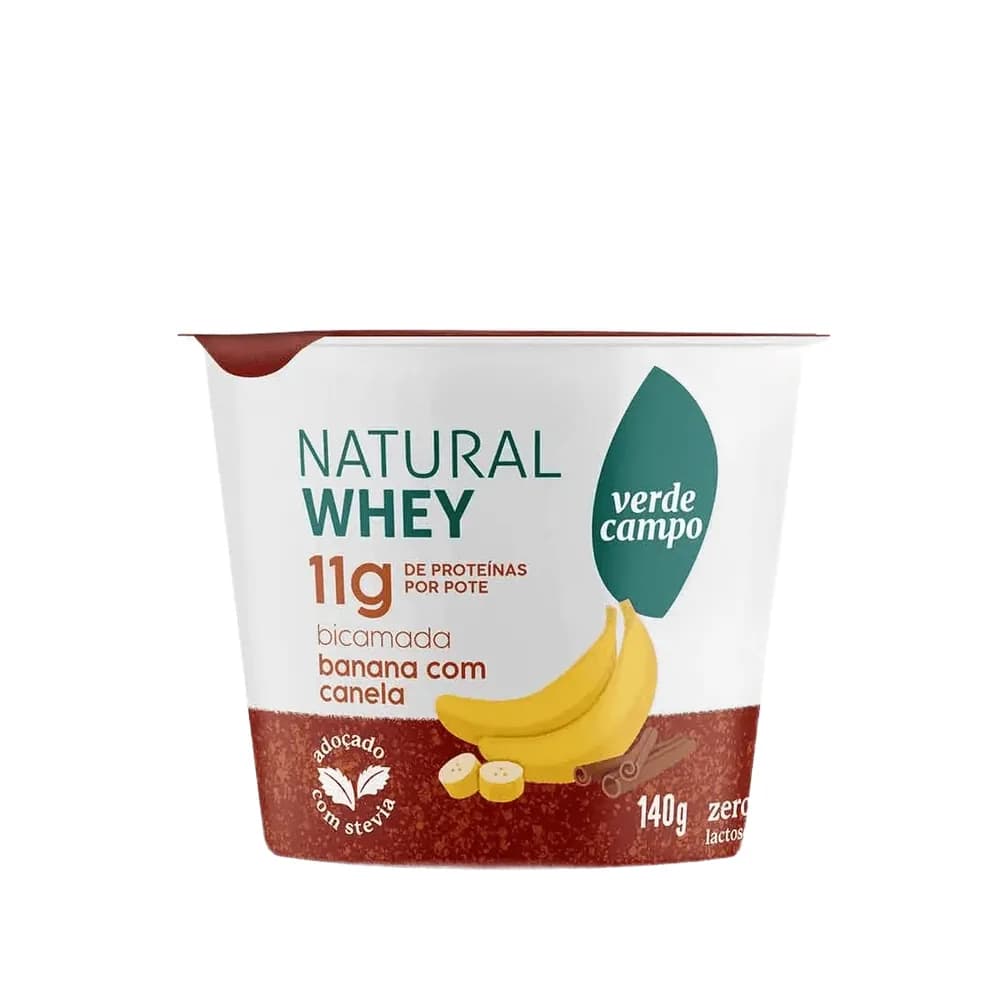 Iogurte natural whey sabor banana e canela zero lactose verde campo 140g 11g de proteina