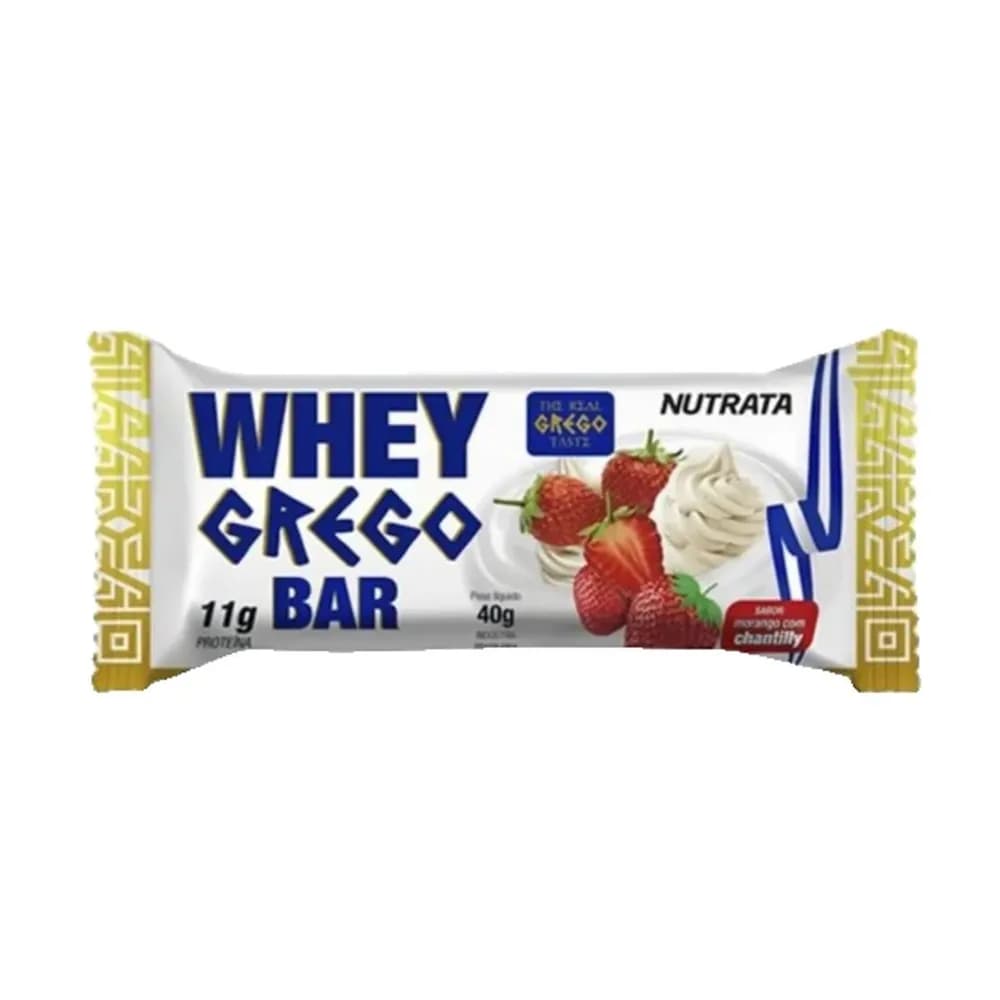 Barra de cereal whey grego sabor morango com chantilly nutrata 40g