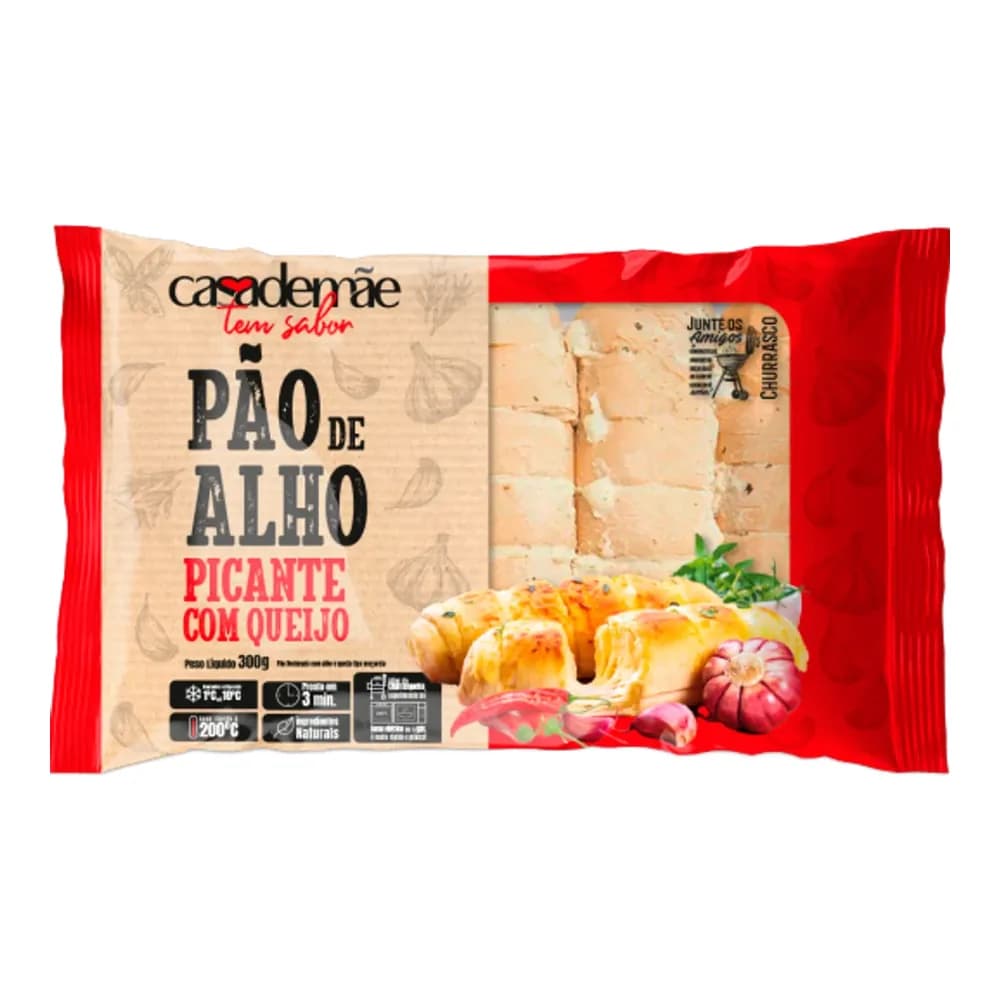 Pao de alho picante casa de mae 300g pacote com 6un