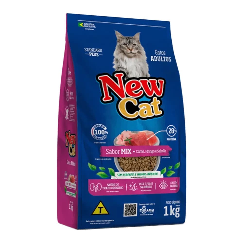 Racao para gatos new cat sabor carne, frango e salmao